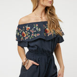 Floral Embroidered Off Shoulder Romper