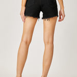 Frayed Hem Denim Shorts with Fringe Detail Pockets