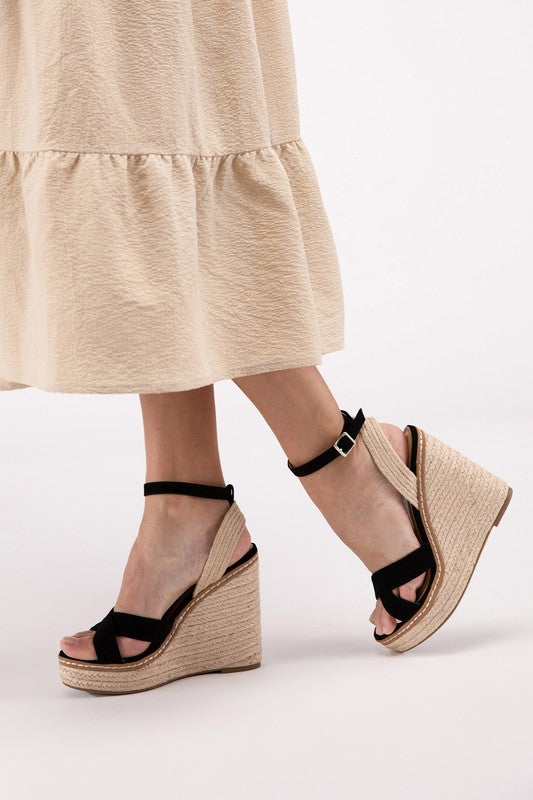 Criss Cross Ankle Strap Espadrille Platform Wedge Sandals