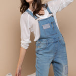 Front Chest Zipper Slim Leg Denim Overalls