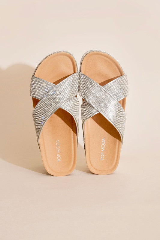 Crisscross Rhinestone Slides