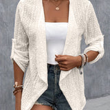 Eyelet Roll-Tab Sleeve Cardigan