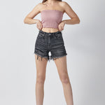 Raw Hem Denim Shorts with Pockets