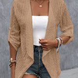 Eyelet Roll-Tab Sleeve Cardigan