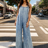 Adjustable Strap Wide Leg Denim Overalls