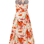 Ruched Printed Halter Neck Sleeveless Dress