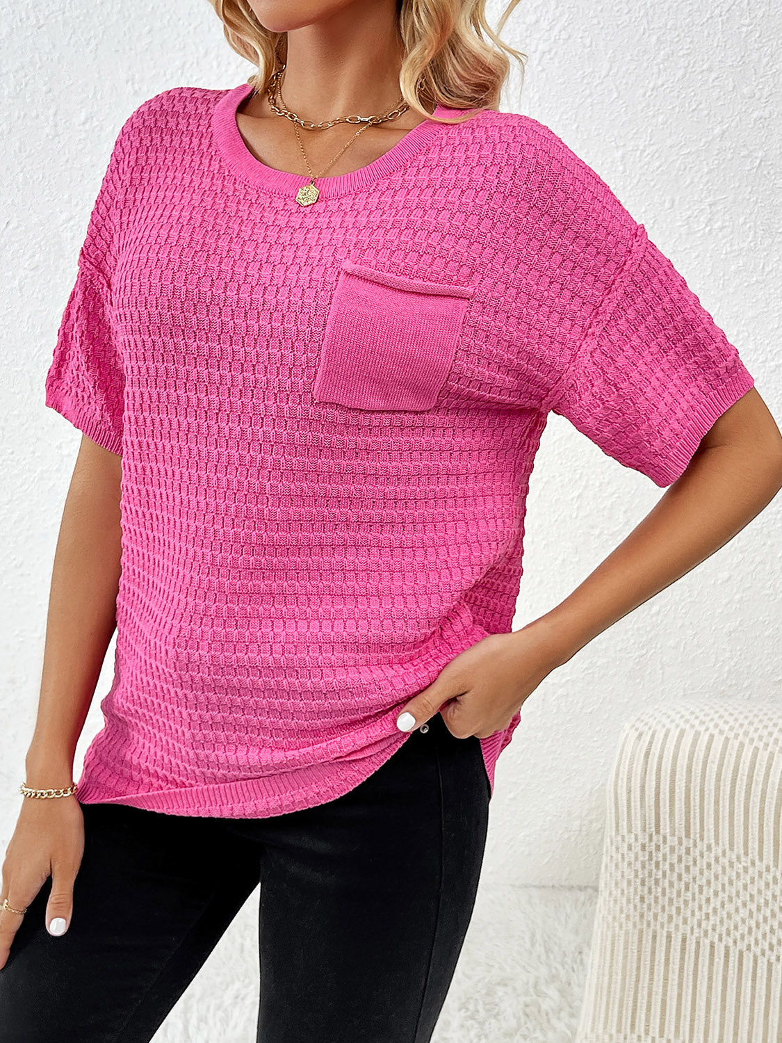 Pink Short Sleeve Knit Top