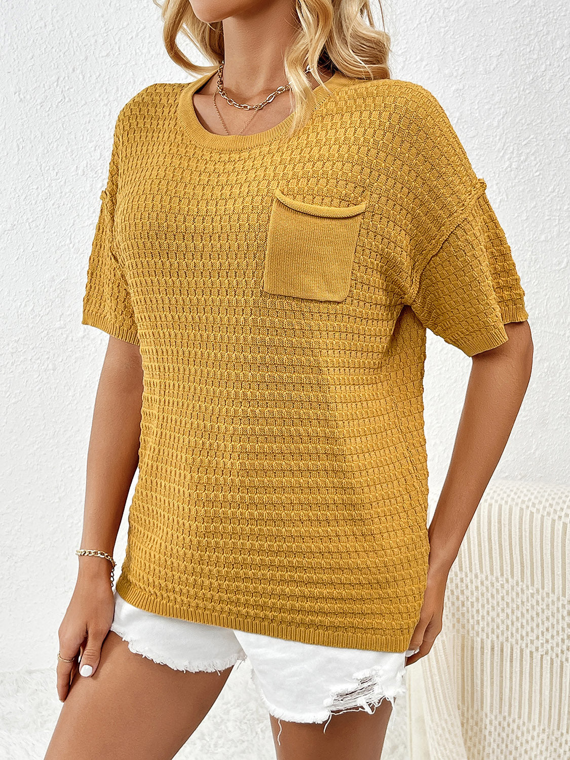 Yellow Short Sleeve Knit Top