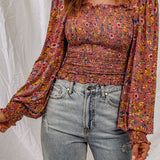 Floral Smocked Lantern Sleeve Blouse