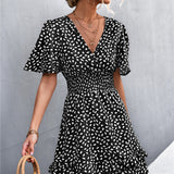 Smocked Waist Layered Surplice Dress