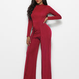 Long Sleeve Mock Neck Wide Leg Jumpsuit