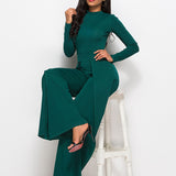 Long Sleeve Mock Neck Wide Leg Jumpsuit