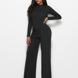 Long Sleeve Mock Neck Wide Leg Jumpsuit