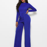 Long Sleeve Mock Neck Wide Leg Jumpsuit