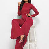 Long Sleeve Mock Neck Wide Leg Jumpsuit