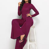 Long Sleeve Mock Neck Wide Leg Jumpsuit