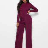 Long Sleeve Mock Neck Wide Leg Jumpsuit