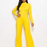 Long Sleeve Mock Neck Wide Leg Jumpsuit