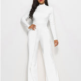 Long Sleeve Mock Neck Wide Leg Jumpsuit