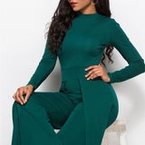 Long Sleeve Mock Neck Wide Leg Jumpsuit