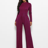 Long Sleeve Mock Neck Wide Leg Jumpsuit