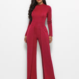 Long Sleeve Mock Neck Wide Leg Jumpsuit