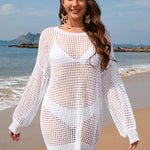 Backless Boat Neck Long Sleeve Swimsuit Cover Up