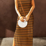 Striped Slit Sleeveless Maxi Dress