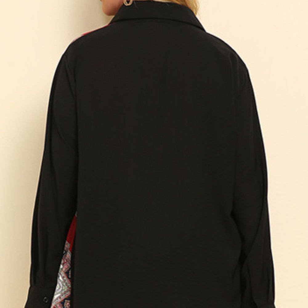 Curvy Line- Color Block Button Front Shirt