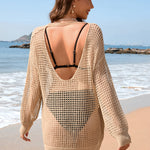 Backless Boat Neck Long Sleeve Swimsuit Cover Up