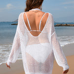 Backless Boat Neck Long Sleeve Swimsuit Cover Up