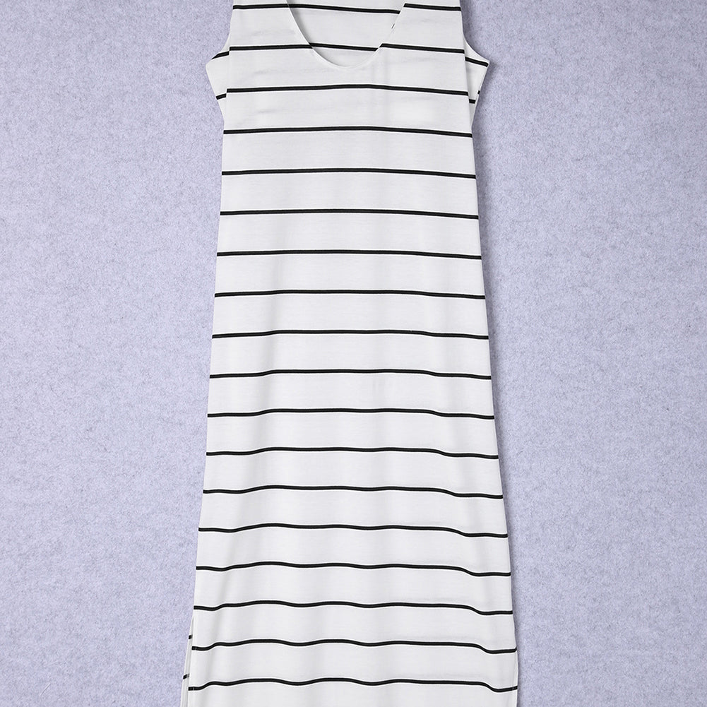 Striped Slit Sleeveless Maxi Dress