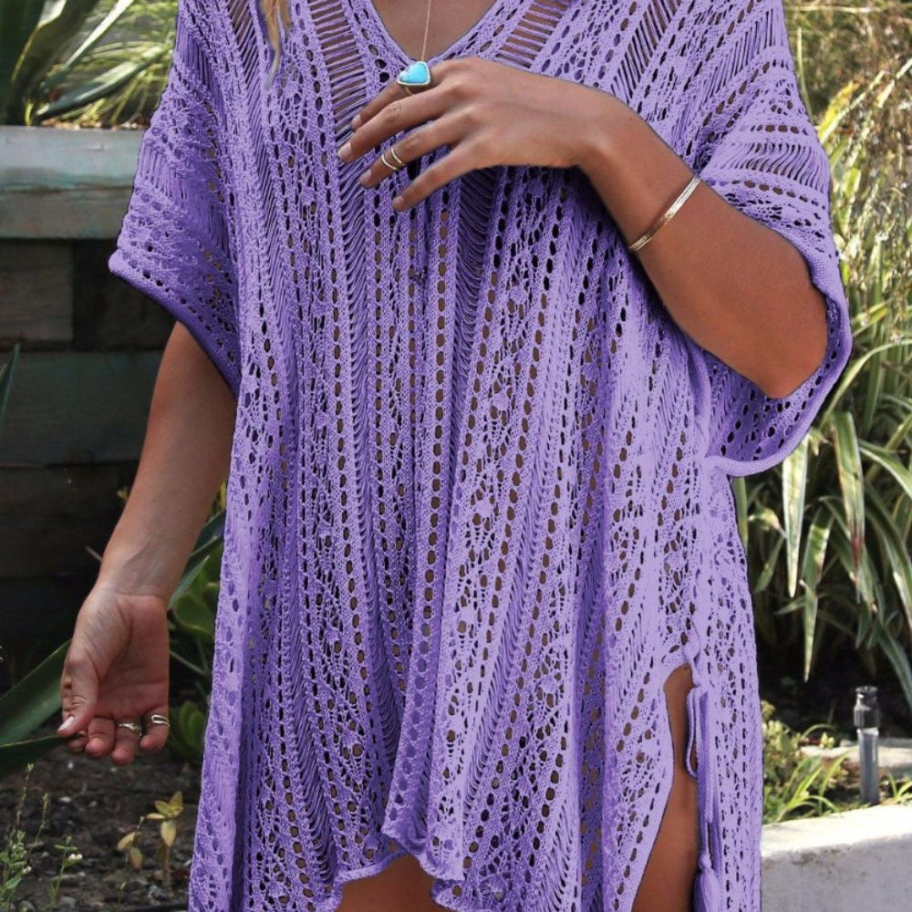 Cutout V-Neck Cover-Up with Tassel