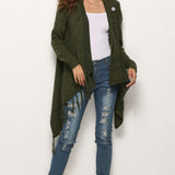 One-Button Tassel Tie Asymmetrical Hem Cardigan