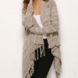 One-Button Tassel Tie Asymmetrical Hem Cardigan