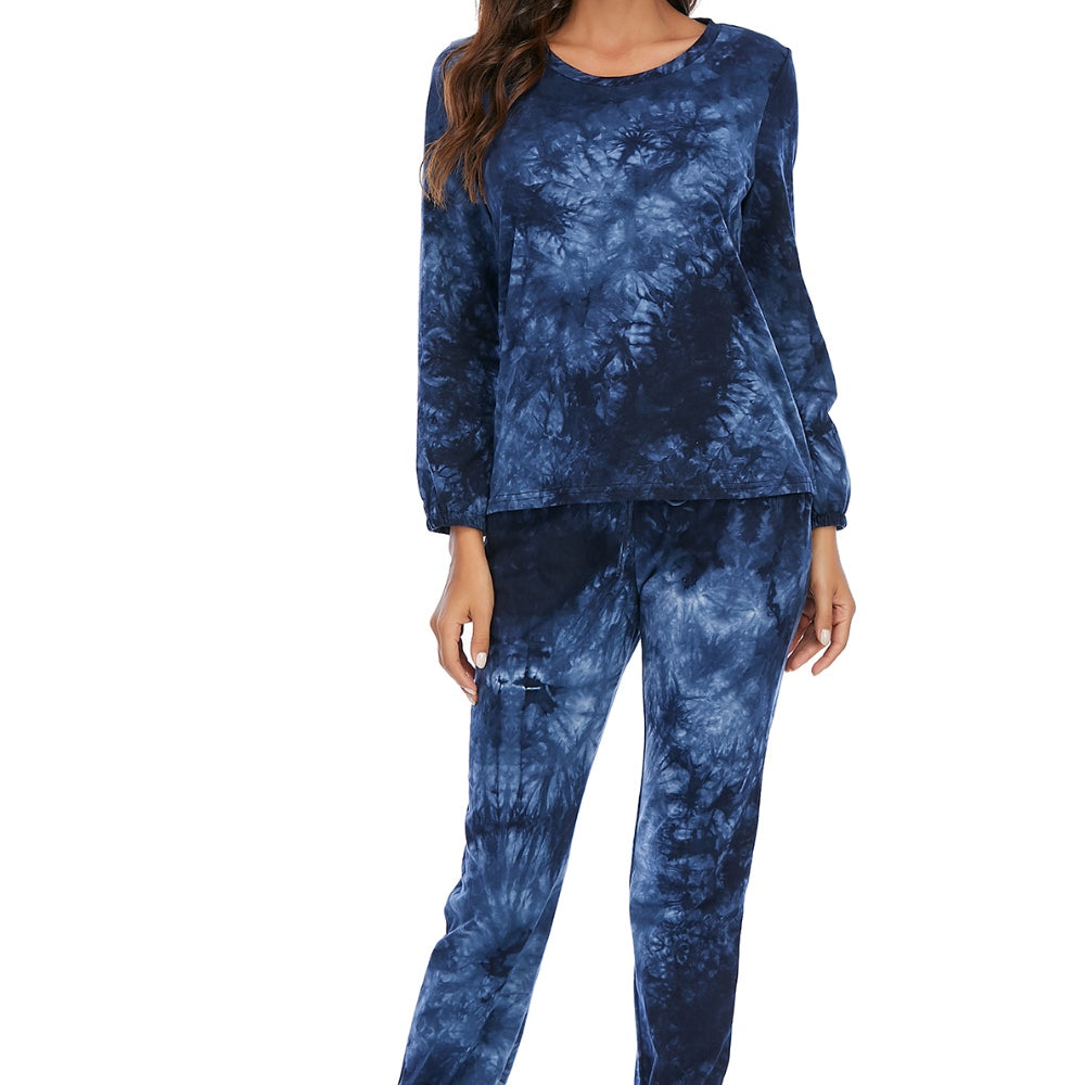 Tie-Dye Top and Drawstring Pants Lounge Set