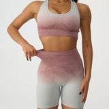 Gradient Scoop Neck Tank and High Waist Shorts Active Set