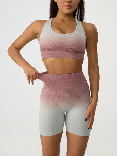 Gradient Scoop Neck Tank and High Waist Shorts Active Set