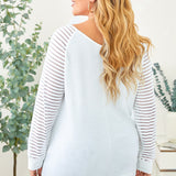 Curvy Line- Sheer Striped Sleeve V-Neck Top