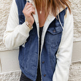 Two-Tone Spliced Denim Sherpa Hooded Jacket