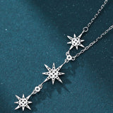 Sterling Silver 3 Star Drop Pendant Necklace