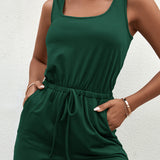 Square Neck Sleeveless Romper with Pockets