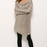 One-Button Tassel Tie Asymmetrical Hem Cardigan
