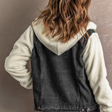 Two-Tone Spliced Denim Sherpa Hooded Jacket