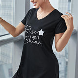 RISE AND SHINE Contrast Lace V-Neck T-Shirt Dress