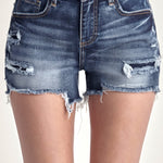 RISEN Mid Rise Raw Hem Denim Shorts