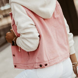 Two-Tone Spliced Denim Sherpa Hooded Jacket