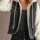 Two-Tone Spliced Denim Sherpa Hooded Jacket