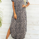 Printed V-Neck Curved Hem Dress