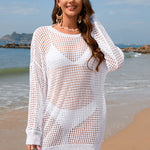 Backless Boat Neck Long Sleeve Swimsuit Cover Up